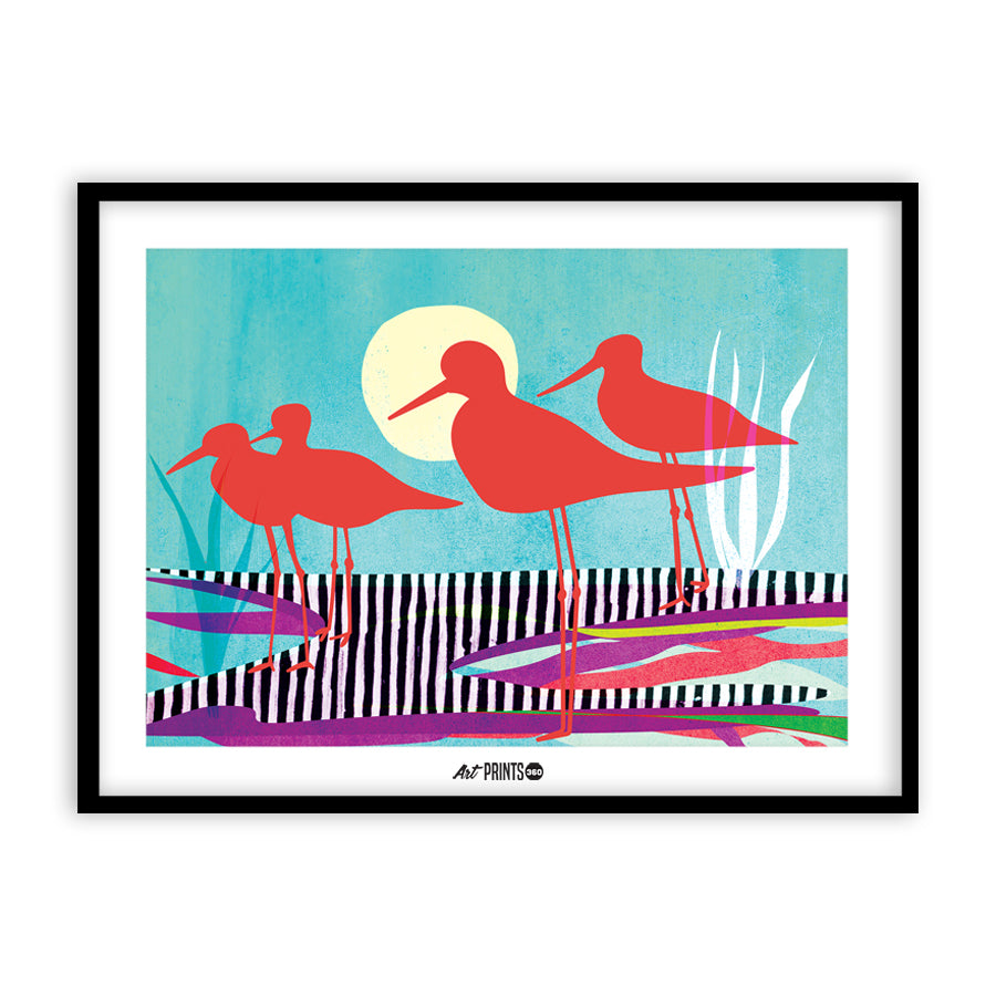 Stripes of the Sky: A Red Bird’s Journey - Abstract Art, Unframed print