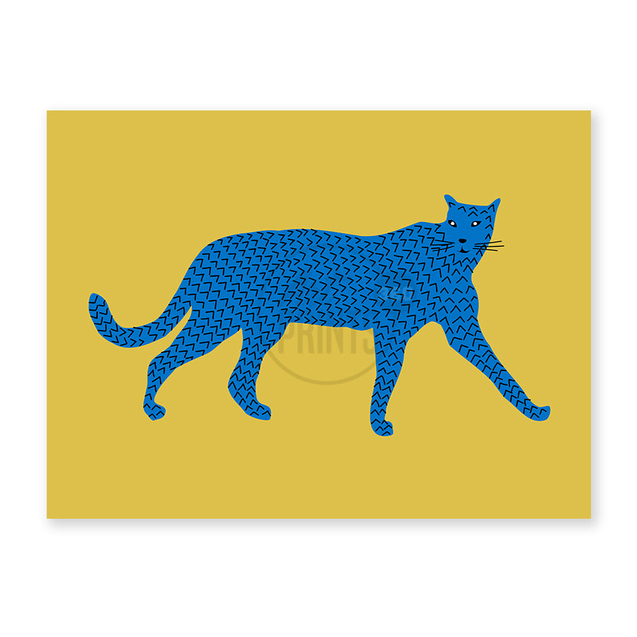 Blue Cheetah Wall Art Decor: Trendy Aesthetic Print for Vibrant Space – Minimalist Mid-Century, Modern look, Leopard Art Statement Piece