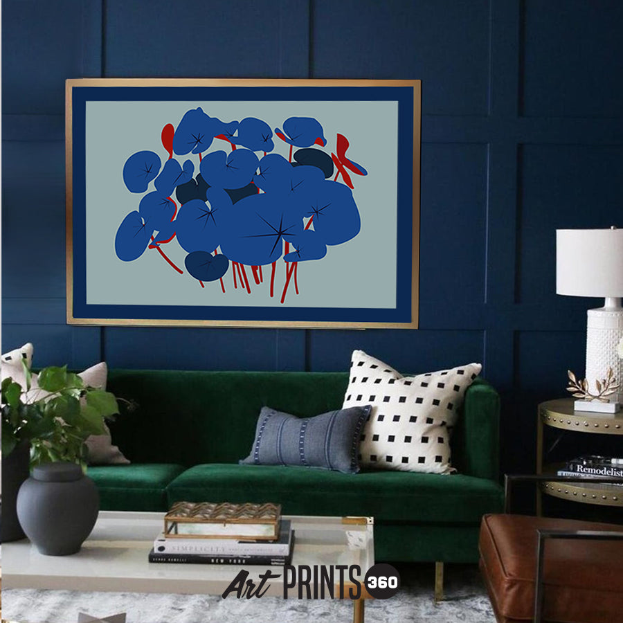 Inseparable Beauty in Red and Blue: Abstract Botanical Art Print with Red & Blue Leaves – Colorful Nature Wall Decor for Vibrant Spaces