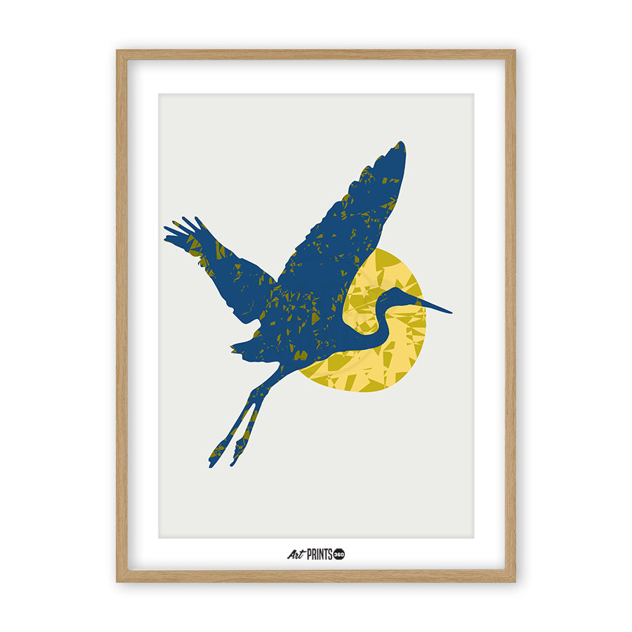 Blue Heron Wall Art: Flying Bird Abstract Minimalist Art – Modern Decor for Nature Lovers