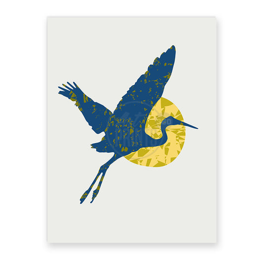 Blue Heron Wall Art: Flying Bird Abstract Minimalist Art – Modern Decor for Nature Lovers