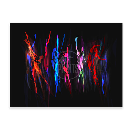 Women Dancing in Group Abstract Art  – Women in a Group dance, Minimalist art, Modern, Colors Expressing Emotion and Energy,