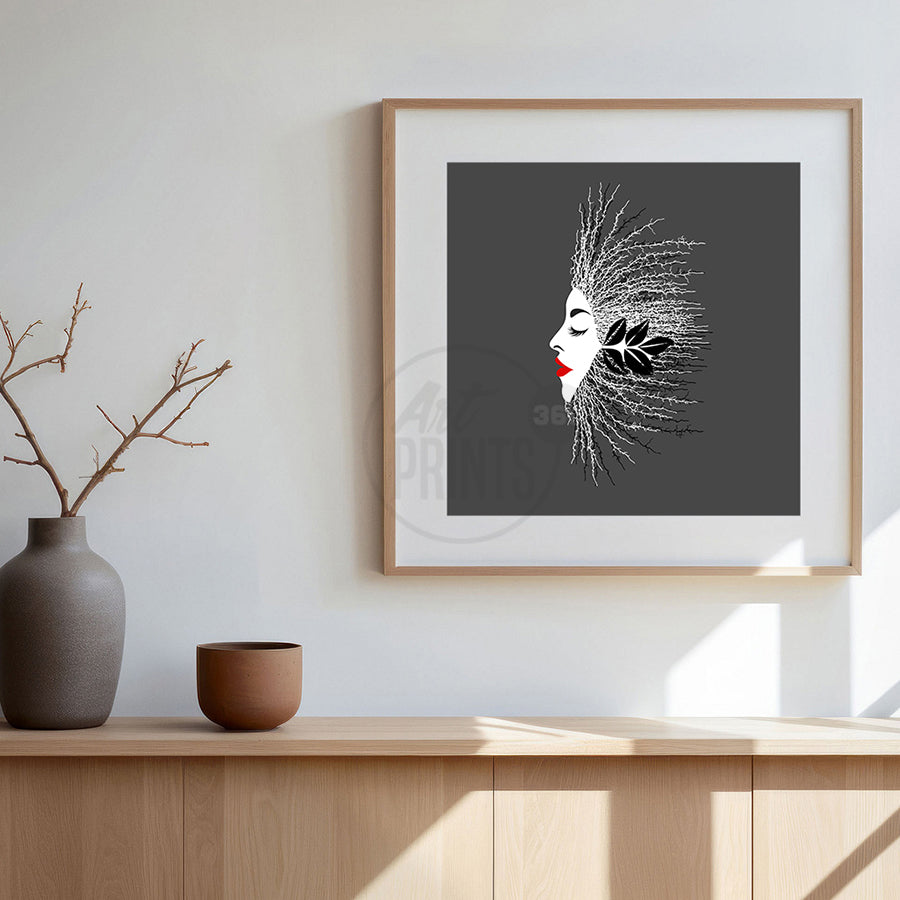 Delicate Beauty: Striking Black and White Abstract Art of Woman's Face with Hair Like Roots – Elegant Minimalist Wall Art