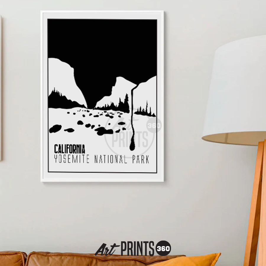 Nature's Wonderland: Minimalistic Black and White Art of Yosemite National Park – Modern Abstract Print for Elegant Wall Decor