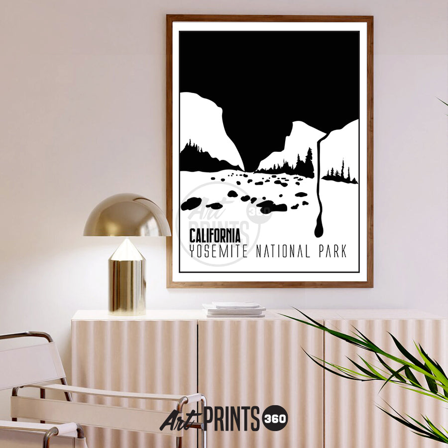 Nature's Wonderland: Minimalistic Black and White Art of Yosemite National Park – Modern Abstract Print for Elegant Wall Decor