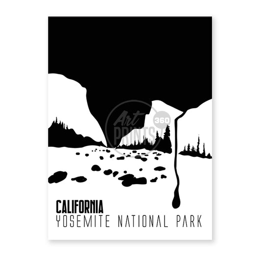 Nature's Wonderland: Minimalistic Black and White Art of Yosemite National Park – Modern Abstract Print for Elegant Wall Decor