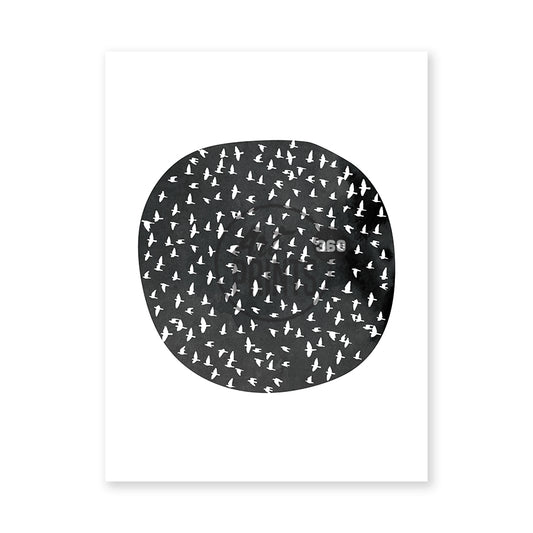 Flock of Birds in a Circle - Black and White Minimalistic Art, Abstract Design. Unframed