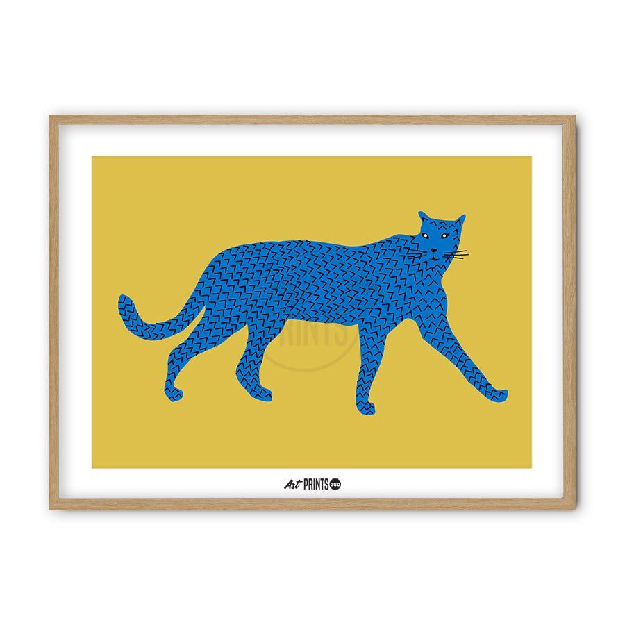 Blue Cheetah Wall Art Decor: Trendy Aesthetic Print for Vibrant Space – Minimalist Mid-Century, Modern look, Leopard Art Statement Piece