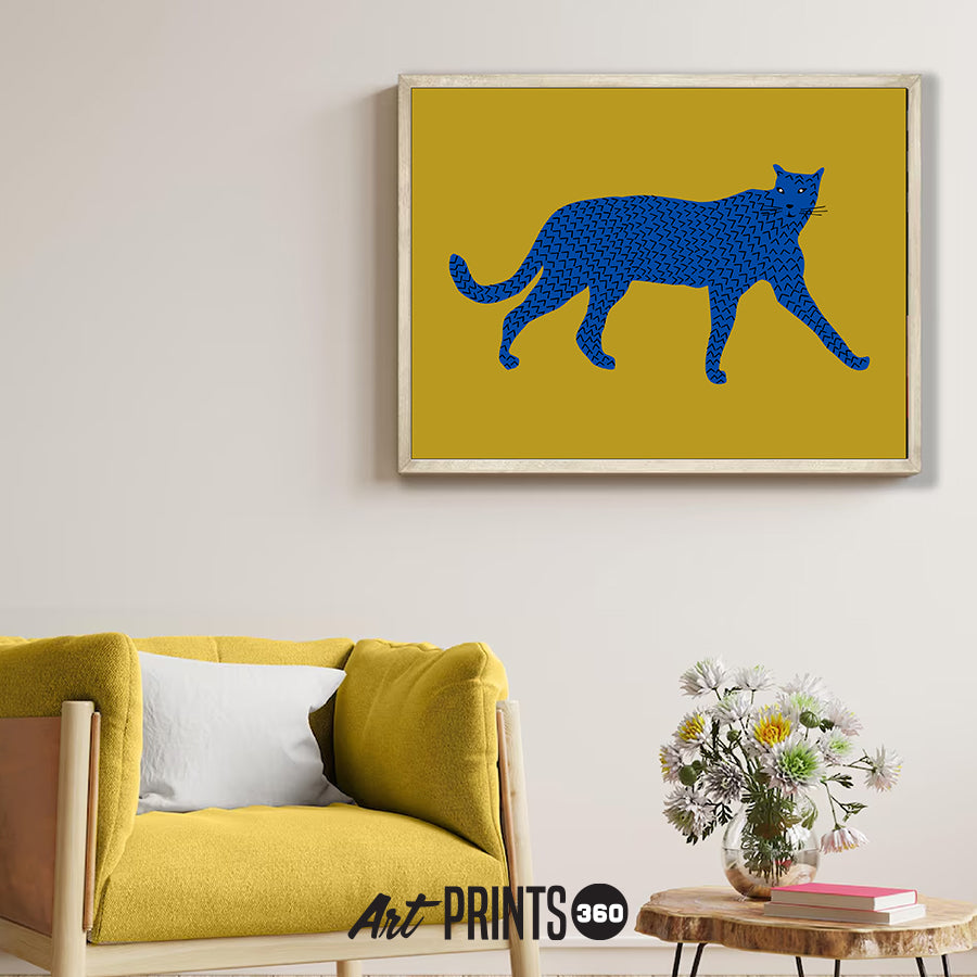 Blue Cheetah Wall Art Decor: Trendy Aesthetic Print for Vibrant Space – Minimalist Mid-Century, Modern look, Leopard Art Statement Piece