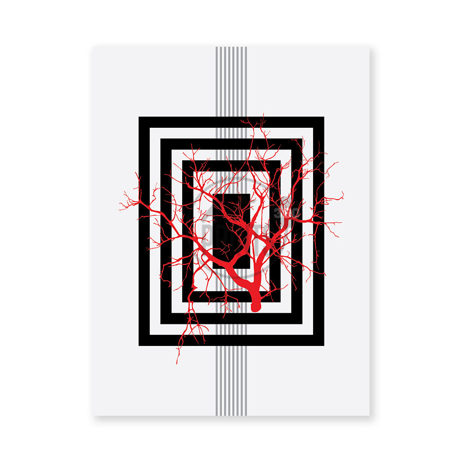 Red Tree in Square Space - geomatic design, Organic element, Unframed print