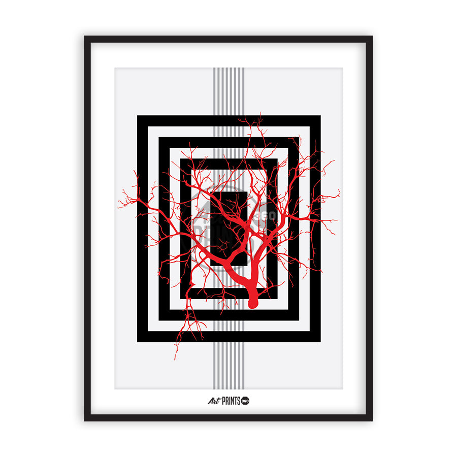 Red Tree in Square Space - geomatic design, Organic element, Unframed print