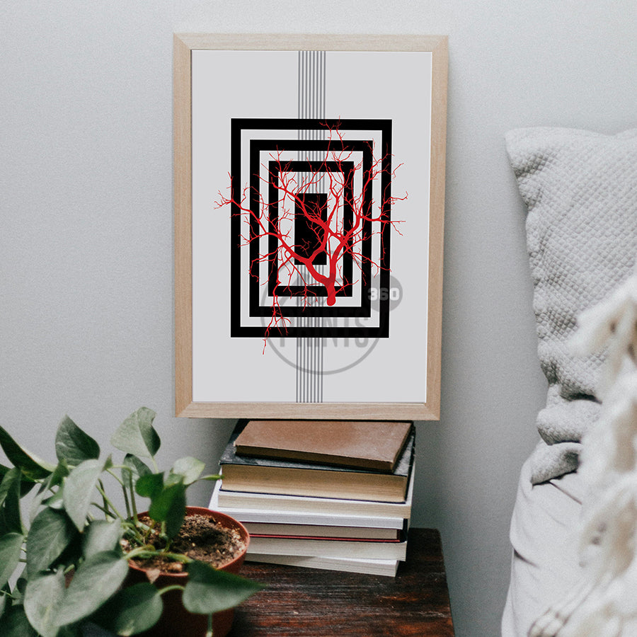 Red Tree in Square Space - geomatic design, Organic element, Unframed print