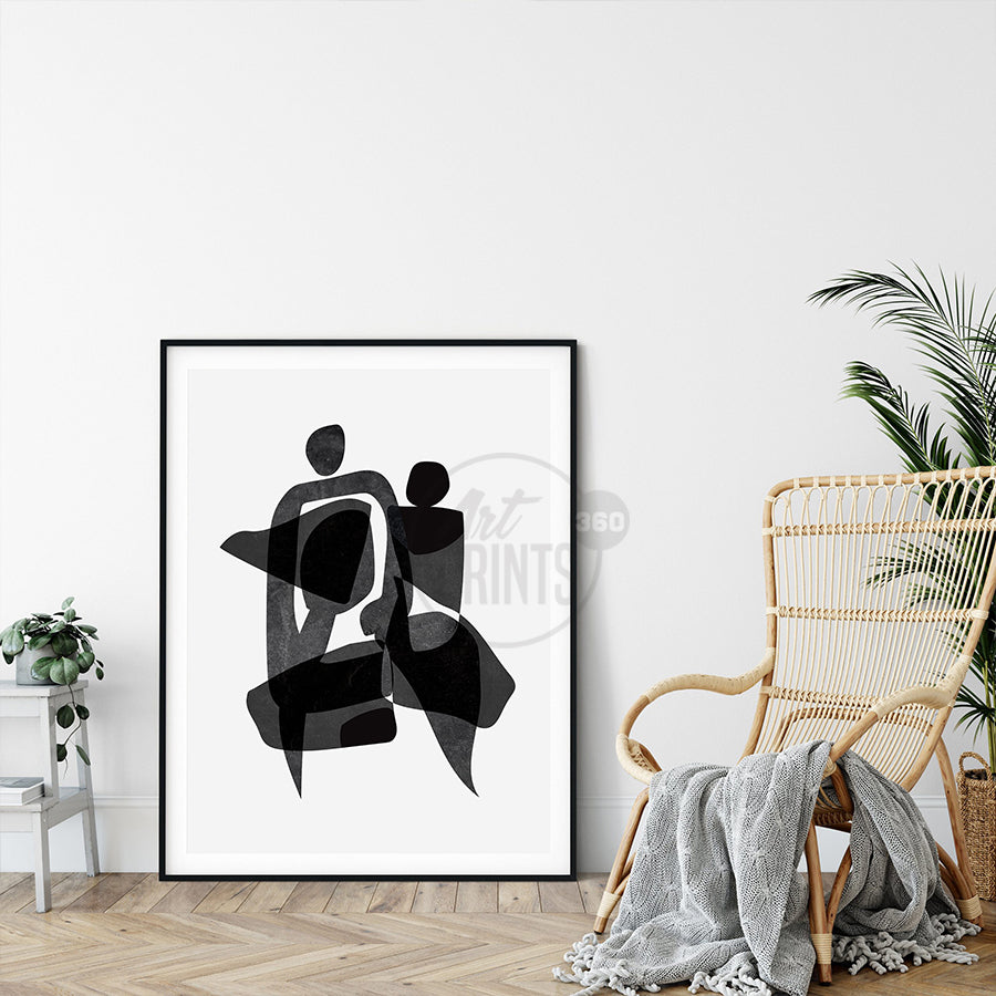 Couple Dancing, Abstract Black and White Abstract  Art, Mid-Century Modern, Minimalistic Design, Home Decor Art, Unframed